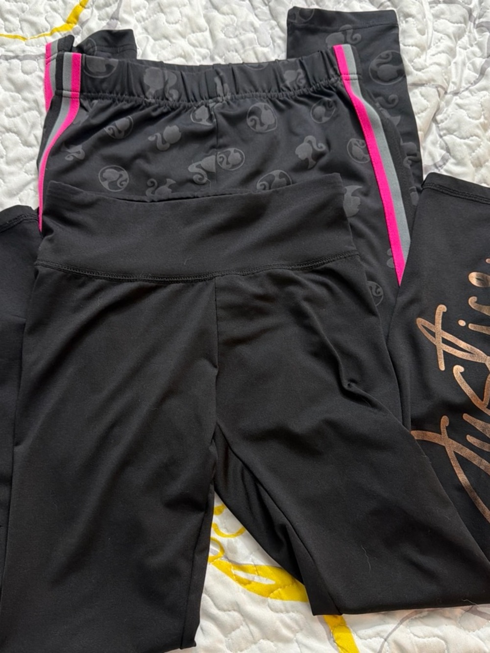Girls' Black Leggings with Pink Stripe Accent